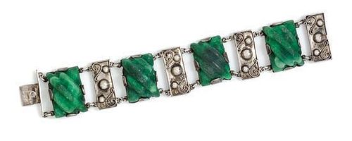 A Sterling Silver and Green Hardstone Bracelet, Mexico, 34.20 dwts.