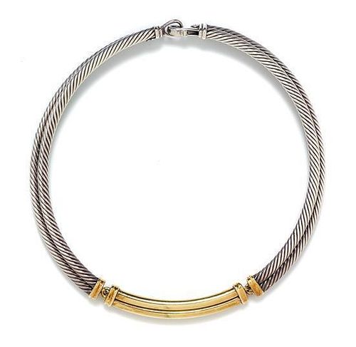 A Sterling Silver and 14 Karat Yellow Gold Metro Cable Necklace, David Yurman, 61.80 dwts.