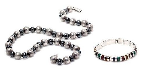 A Collection of Silver, Hematite, and Multigem Jewelery, Mexico, 97.50 dwts.