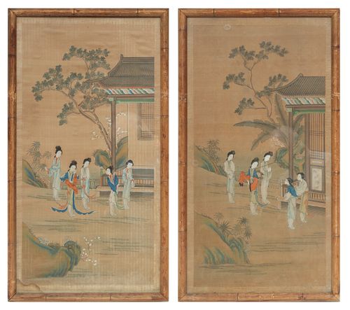 Pair of Chinese Watercolor And Gouache Paintings On Silk H 33.5'' W 18.25''