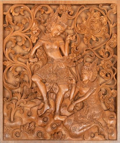 India Carved Wood Plaque Dancer C. 1960, H 17.5'' W 15''