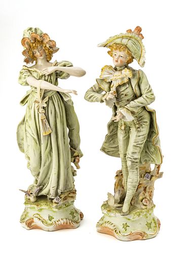 Bisque Porcelain Figures, Pair, H 18.25", W 6"