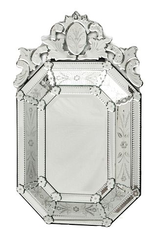 Venetian Style Wall Hanging MIrror, Floral Motifs, H 48'' W 28''