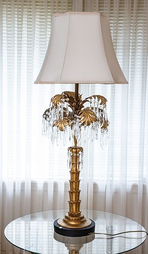 Gilt Metal And Crystal Palm Tree Form Table Lamp