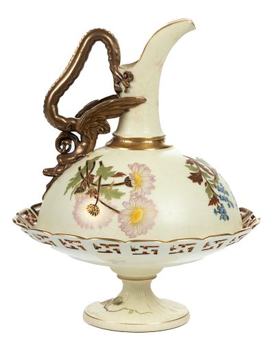 Carlsbad, Germany  Porcelain Compote And Ewer C. 1900, H 4'' Dia. 8'' 2 pcs