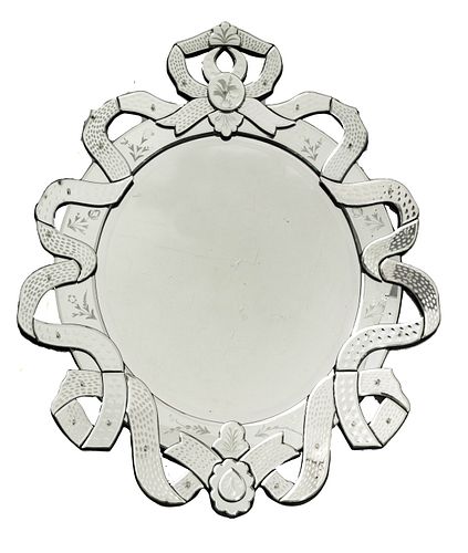 Venetian Style Wall Hanging Mirror, Ribbon Design, 20th C., H 53'' W 41''