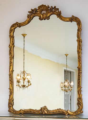French Style Carved Wood Gilt Mirror C. 1930, H 52' W 36'
