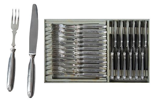 Alfenide (France) Silver Plated Dessert Forks & Knives, L 7.5'' 24 pcs