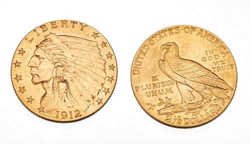 U.S. Gold $2.50 Indian Head Coins, 1911 And 1912, With 14kt Cufflink Mountings, 18mm Diameter
