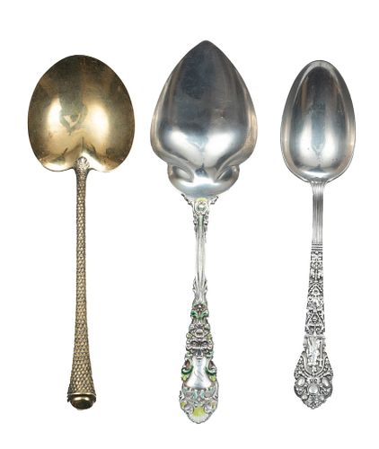 Dominick Haff, Renaissance Enamel, Gorham Medici & Palm Tree Sterling Silver Spoons L 8'' 8.2t oz 3 pcs