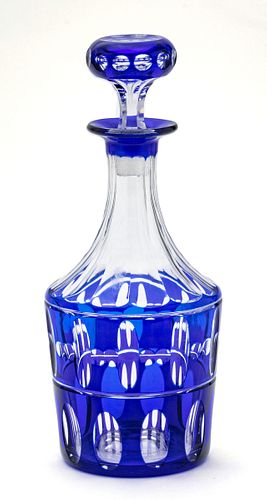 Cobalt Blue Overlay Crystal Wine Decanter