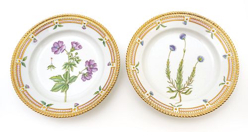 Royal Copenhagen (Danish) 'Flora Danica' Porcelain Plates, Dia. 7.5'' 2 pcs