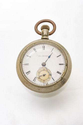 W. H. Smith Open Face Pocket Watch, Coin Silver Case C. 1900, H 3'' Dia. 2''