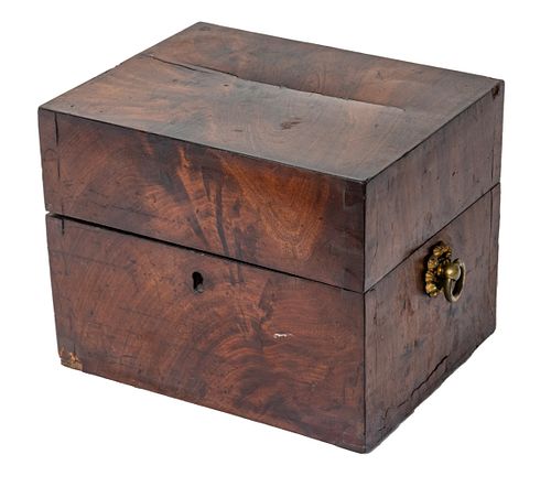 English Regency Burl Mahogany Tea Caddy Box, 1840 H 8", W 10"