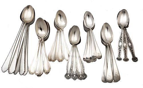 Sterling Silver Teaspoons & Iced Tea Spoons, Feat. Whiting Mfg. Co., Depth 7.5'' 30.41t oz 41 pcs