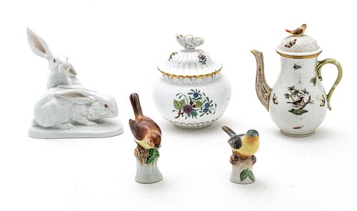 Herend Hungarian Porcelain Figures And Coffee Pot H 6'' 5 pcs