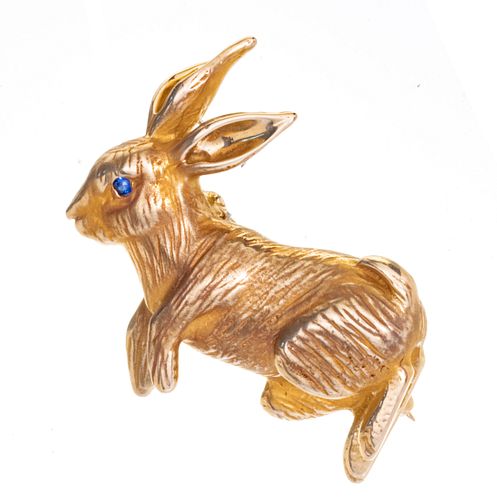 14K Yellow Gold Standing Rabbit Brooch L 1.2''