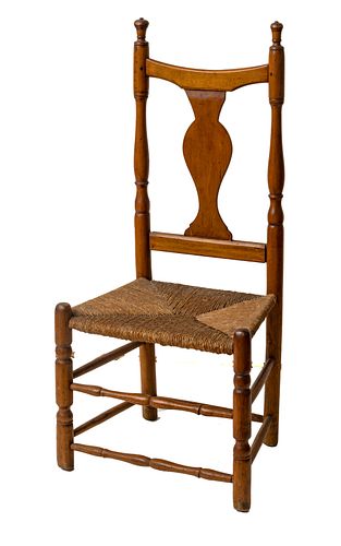 American Primitive Maple & Cherry Rush Seat Side Chair, 19Th C., H 40", W 19", D 14"
