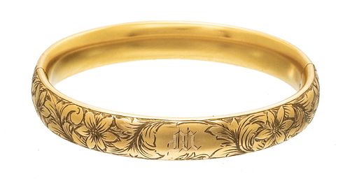 Gold Filled Victorian Bangle Bracelet C. 1880, W 2.8'' 25g