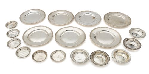 Vintage Sterling Silver Hors D'oeuvre Plates & Nut Dishes, Dia. 6'' 23.72t oz 18 pcs