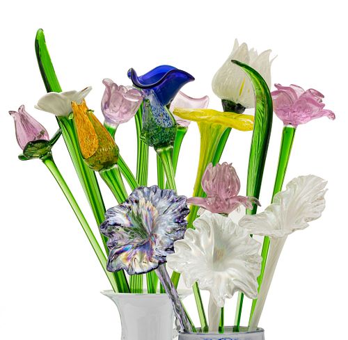 Art Glass Petals, Stems & Flowers, L 20'' 22 pcs