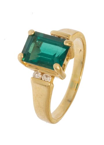 Emerald And Diamonds Ring, 14K, Size 4 1/2