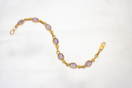 14 K Yellow Gold And Cabochon Amethyst Bracelet L 7''