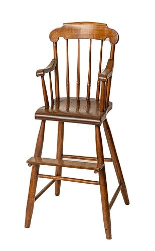 American Country Pine Spindle Back Child's High Chair, H 35", W 16", D 15"