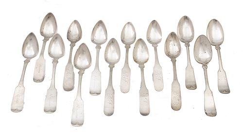 Coin Silver Spoons, C. 1800, L 5.5'' 7.65t oz 14 pcs