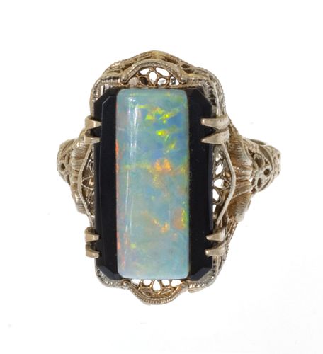 White Opal And 14K White Gold Ring, Size 6 C. 1920