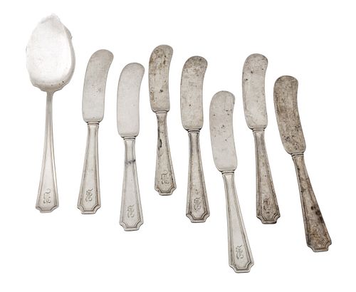 Gorham (American, 1831) 'Fairfax' Sterling Silver Butter Spreaders, 1910, L 5.5'' 6.74t oz 8 pcs