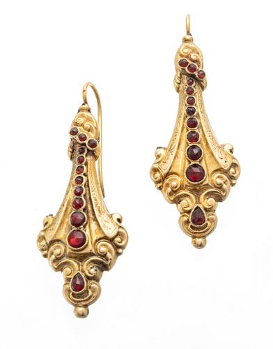 Garnet & 10K Gold Austria Earrings H 1.5'' 7g