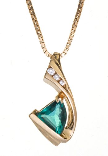 14K Yellow Gold Necklace, Emerald Pendent L 16''