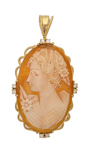 Italy, 585 Gold And Cameo Brooch H 1.5'' W 1'' .41t oz