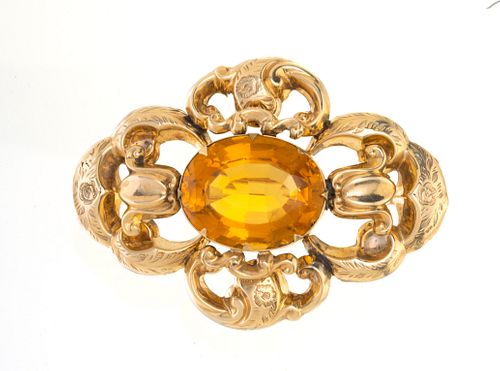 14K Yellow Gold And Citrine Brooch