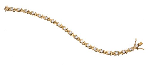 14K Yellow Gold And Diamond Bracelet L 7'' 100g