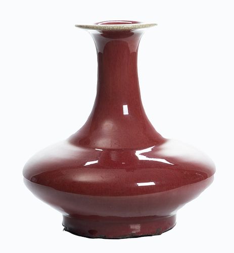Chinese Sang De Boeuf Glazed Porcelain Vase, H 10'' Dia. 9''