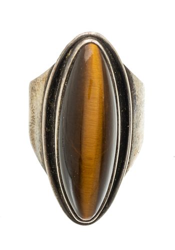 Sterling Silver, Marquis Tiger Eye Ring, Size 7