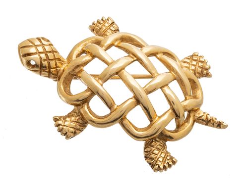 14K Gold Turtle Brooch W 1.7'' L 1.1''