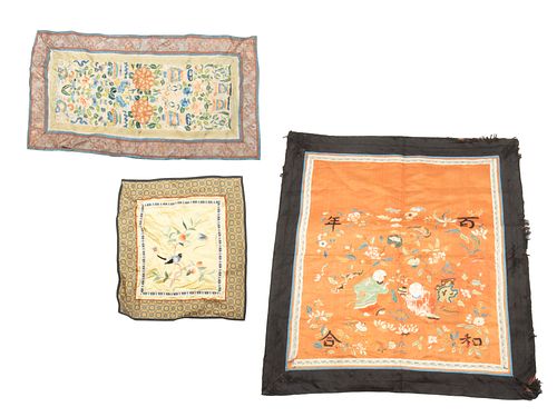 Chinese Embroidered Table Scarves. Three