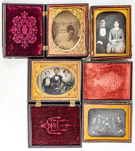 Quarter Plate Daguerreotypes C. 19th Century, Portraits Of Families,, H 4.25'' W 3.25'' 4 pcs