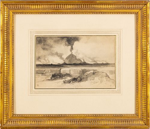 Thomas Moran (American, 1837-1926) Watercolor, Mount Etna, Italy, H 8'' W 12''