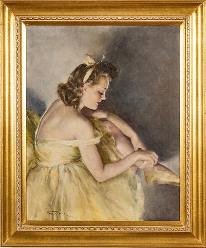 Pal Fried (American/Hungarian, 1893-1976) Oil On Canvas, Woman Putting On Ballet Slippers, H 29.75'' W 23.75''