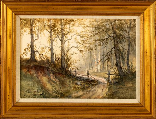 Charles D. Hunt (American, 1840-1914) Watercolor On Paper, C. Woodland Scene, H 11'' W 16''