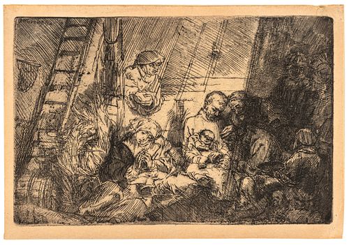 Rembrandt Van Rijn (Dutch, 1606-1669) Etching And Drypoint On Laid Paper, 1654, The Circumcision In The Stable, H 3.6'' W 5.5''