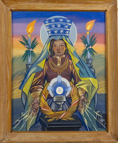 Zofia (Sophie) Stryjenska (Polish, 1894-1976) Oil On Canvas Mounted To Board, C. 1950, Madonna, H 36.25'' W 28.5''