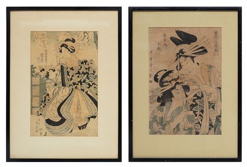 Kitagawa Utamaro (Japanese, 1753-1806) Woodcuts In Color On Paper, Early 19th C., Two Courtesans, Group Of Two Works H 13'' W 8.62''