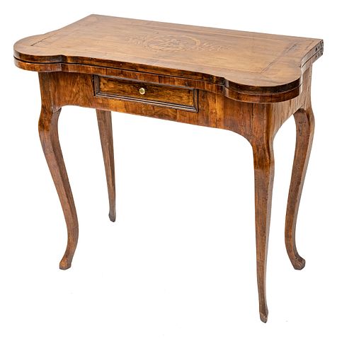 Country French Inlaid Walnut Console Table, H 30", W 33.75", D 17"