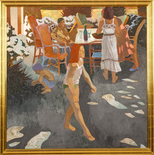 Jean Lamouroux (France, 1933-2008) Oil On Canvas, 1982, Summer Patio Scene, H 39'' W 38.75''