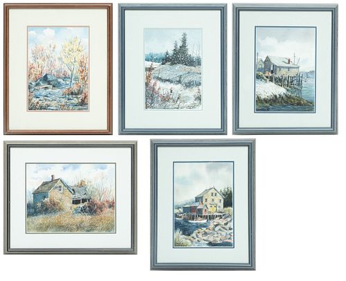 Michael Derbyshire, Watercolors, C. 1996, Landscapes, H 9'' W 6'' 5 pcs